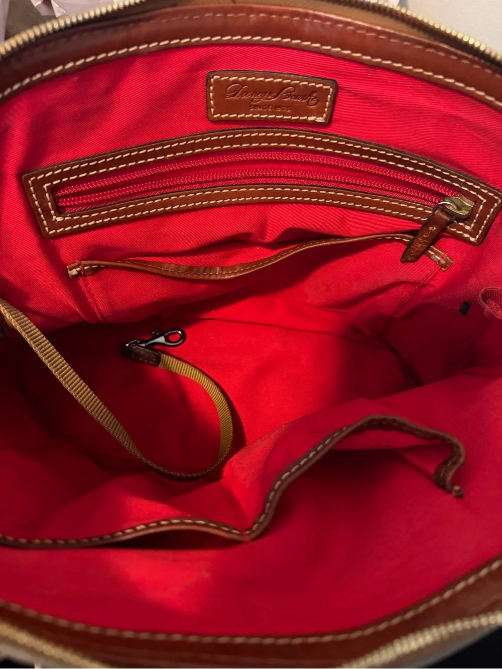 Dooney & Bourke Pebble Grain Zip Zip Satchel with Brown Trim